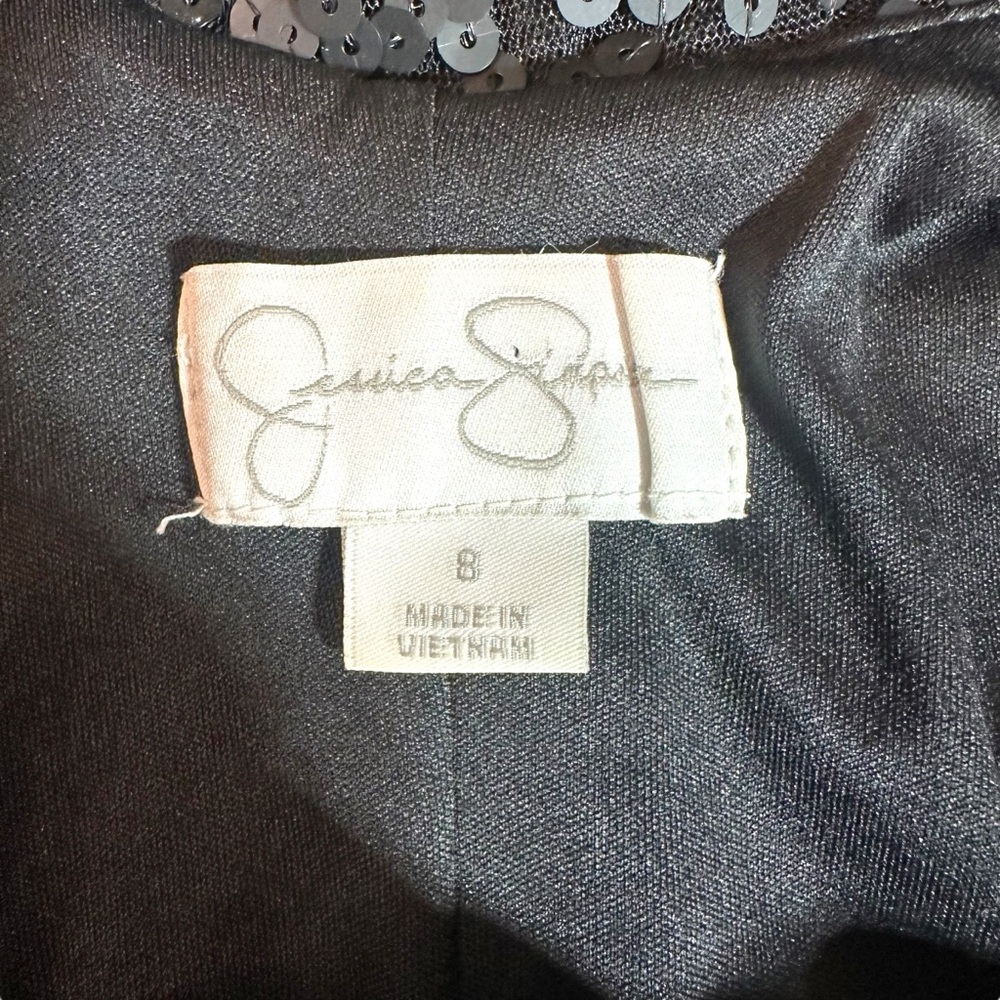 Jessica Simpson Black Sequin Long Sleeve Draped Back Mini Dress Sz 8 NWT - Picture 7 of 9
